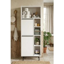 Robin Home Lidya Banyo Dolabı Çok Amaçlı Dolap 2 Kapaklı Metal Ayaklı Beyaz