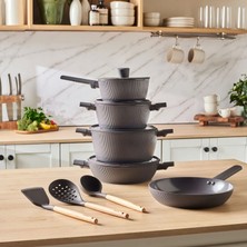 Karaca x Refika Swiss Crystal Purelıne  Servis Gereçli 12 Parça Tencere ve Tava Seti Gri