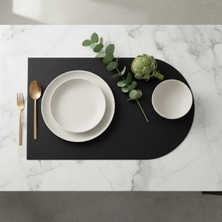 Grand Fine Art 2 Adet Siyah Deri Yarım Oval Amerikan Servis Supla 30X44 Cm-Kolay Silinebilir Supla