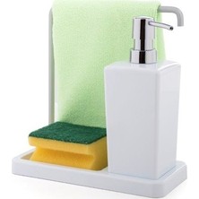 Primanova Luna Beyaz Askılı Mutfak Sıvı Sabunluk 420 ml Kaymaz Tabanlı ve Paslanmaz Malzeme