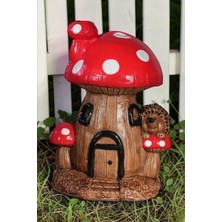 Libre Design Dekoratif 35 cm Beyaz Benekli Mantar Ev Balkon Bahçe Dekorasyon Biblo Heykel Obje