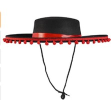 MiraLive Kırmızı Ponponlu Siyah Renk Çocuk Ispanyol Şapkası