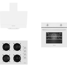 Ferre New Turbo Eko Slika Ankastre Set Beyaz Renk Cam Ocak Yüzeyi 2001TC-B2140-D004