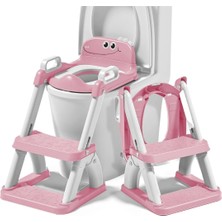 NPOL Latrina Pro Basamaklı Çocuk Tuvalet Eğitim Seti - Merdivenli Çocuk Tuvalet Oturağı - Kaymaz ve Tutacaklı Katlanabilir Klozet Küçültücü - Klozet Adaptörü - Lazımlık - Pembe