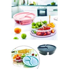 MiraLive Diyet Saklama Kabı 3 Bölmeli Pratik Yuvarlak Beslenme Kahvaltı Kabı Koyu Gri