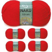 MiraLive 5 Adet Vizon Premium Akrilik El Örgü Ipi Yünü Renk NO:207 Alev Kırmızı