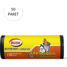 MiraLive Büyük Boy Çöp Torbası 65 x 80 cm 10 Lu Rulo x 50 Paket = 500 Adet (Siyah)