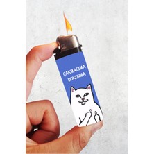 Huggy Craft Çakmağıma Dokunma Mavi Renk Kedili Baskılı Klasik Çakmak, Tekrar Doldurulabilir