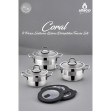 Amboss Coral 9 Parça Basınçlı Kapaklı Saklama Kabına Dönüşebilen Tencere Seti