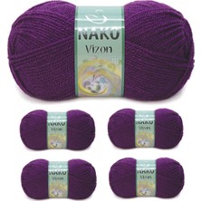 MiraLive 5 Adet Vizon Premium Akrilik El Örgü Ipi Yünü Renk No:60 Mürdüm