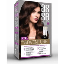 Asse Adventure Set Saç Boyası, Kalıcı ve Canlı Renkler 1+1 İki Kullanım Seti (No:5.74 Tarçın)