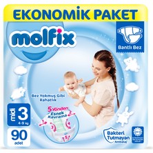Molfix 3 Beden Bantlı Bebek Bezi 4 - 9 kg 90 Adet Ekstra Yumuşak Midi Paket