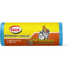 MiraLive Büyük Boy Çöp Torbası 65 x 80 cm 10 Lu Rulo x 5 Paket = 50 Adet (Mavi)