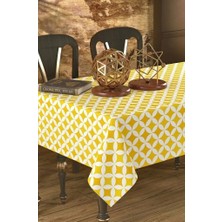 Rona Home Sarı Beyaz Geometrik Desenli Leke Tutmaz Dijital Baskılı Mutfak Yemek Masası Örtüsü Modern Dekoratif