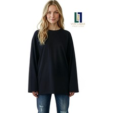 Von Labas Geniş Kol Oversize Uzun Kollu Siyah Tshirt %100 Pamuklu Basic Yazlık