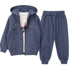 Yakup Bebe Erkek Çocuk Kapüşonlu Fermuarlı Eşofman Takımı Yıldız Desenli Günlük Spor Takım 1-4 Yaş