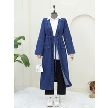 Modamorfo Cep Detaylı Kuşaklı Kot Kap -Indigo