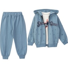 Yakup Bebe Erkek Çocuk Kapüşonlu Fermuarlı Eşofman Takımı Yıldız Desenli Günlük Spor Takım 1-4 Yaş