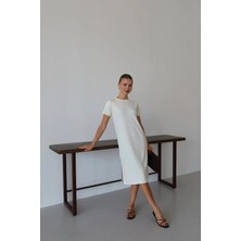 Modal Yırtmaçlı Elbise Beyaz Pt