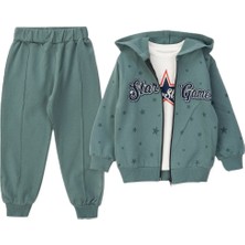 Yakup Bebe Erkek Çocuk Kapüşonlu Fermuarlı Eşofman Takımı Yıldız Desenli Günlük Spor Takım 1-4 Yaş