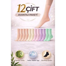 Bravie Kadın Bambu Soket Çorap 7028 12'li Karma Paket Kavun Içi, Su Yeşili, Lila, Açık Pembe, Krem