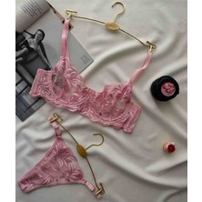 Freya Kadın Toz Pembe Balenli Yaprak Desenli Iç Çamaşırı Takımı