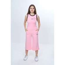 Toontoy Kız Çocuk 2'li Takım Bisiklet Yaka Baskılı Atlet & Beli Lastikli Bol Paça Baskılı Kapri 24997