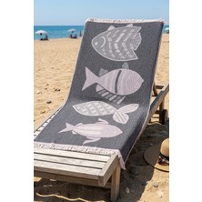Serenia Blowfish 3 Katlı Müslin Peştemal 90x180 cm Antrasit Renk Cilt Dostu Pamuk Materyal