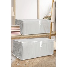 Meleni Home 2'li Kapaklı Çok Amaçlı Hurç Saklama Kutusu Organizer Mega Plus 70 x 40 x 30 cm Gri