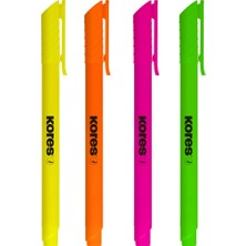 Kores High Liner 4'lü Set Çok Renkli Fosforlu Kalemler Plastik Kapaklı Kalite