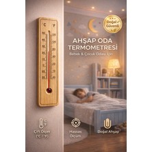 Mor Bebe Ahşap Oda Termometresi | Bebek ve Çocuk Odası | Duvar Tipi Hassas Isı Ölçer | °c / °f Çift Ölçekli