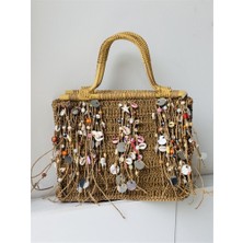 Gözde Tasarım Butik Kadın El Yapımı Tığişi Tasarım Püsküllü Boncuk Işlemeli Örgü Hasır Çanta