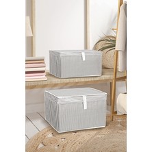Meleni Home 2'li Set Kapaklı Çok Amaçlı Hurç Saklama Kutusu Organizer Mini 40 x 30 x 26 cm Gri