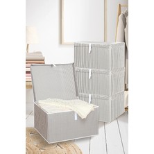 Meleni Home 4'lü Kapaklı Çok Amaçlı Hurç Saklama Kutusu Organizer Maxi 50 x 40 x 30 cm Gri