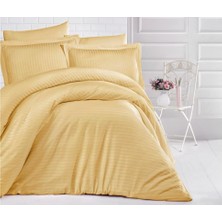 Çizgili Tek Kişilik Saten Nev Takımı Hardal