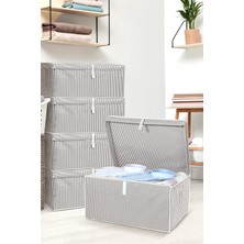 Meleni Home 5'li Set Kapaklı Çok Amaçlı Hurç Saklama Kutusu Organizer Mega 60 x 40 x 30 cm Gri