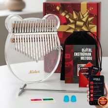 Midex KLX-6000 Şeffaf Cam Kalimba Paslanmaz Çelik 17 Tuşlu Çekiç Çanta Metod Full Set