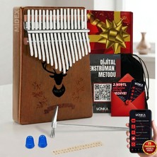 Midex KLX-880 Hakiki Ağaç Kalimba Geyik Desenli Ahşap Full Set 17 Çelik Tuşlu