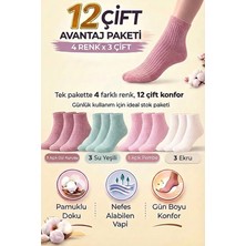 Bravie Çizgili Orta Konç Pamuklu Çorap 12'li Paket 252 Karma-2 Gül Kurusu, Açık Pembe, Su Yeşili, Ekru