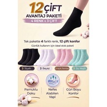 Bravie Çizgili Orta Konç Pamuklu Çorap 12'li Paket 252 Karma-3 Siyah, Beyaz, Açık Pembe, Su Yeşili