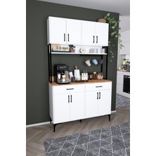 Dekorfim DF14104BAC Kahve Köşesi Mutfak Dolabı Coffee Bar Standı Raflı Kapaklı Çekmeceli Çok Amaçlı Konsol Beyaz-Çam