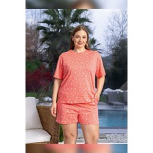 Aydoğan Kadın Lara Büyük Beden Şortlu Cotton Mercan Pijama Takım 0142