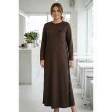 Hermevsim Missbah Kadın Clara Yanı Deri Zımba Detaylı 2 ip Kristal Kahve Elbise