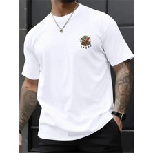 Unisex Oversize Baskılı Pamuklu Bisiklet Yaka Kısa Kollu Beyaz T-Shirt Osmanlı Tuğrası