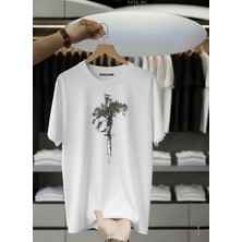 Unisex Oversize Baskılı Pamuklu Bisiklet Yaka Kısa Kollu Beyaz T-Shirt Serçe