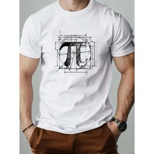 Unisex Oversize Baskılı Pamuklu Bisiklet Yaka Kısa Kollu Beyaz T-Shirt Pi Sayısı