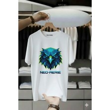Unisex Oversize Baskılı Pamuklu Bisiklet Yaka Kısa Kollu Beyaz T-Shirt Ned-Rerıe