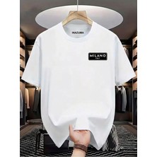 Unisex Oversize Baskılı Pamuklu Bisiklet Yaka Kısa Kollu Beyaz T-Shirt Mılano Kutu