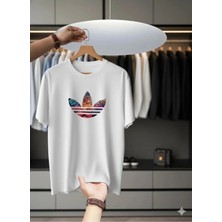 Unisex Oversize Baskılı Pamuklu Bisiklet Yaka Kısa Kollu Beyaz T-Shirt Sarmal Premium