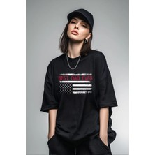 Unisex Oversize Baskılı Pamuklu Bisiklet Yaka Kısa Kollu Siyah T-Shirt Beast Dead